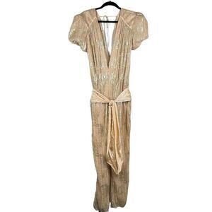 Rodarte Runway Spring 2020 Metallic Champagne Gold Jumpsuit Silk Tie Small